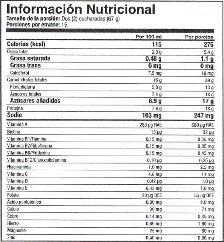 Declaración nutricional Controla tu peso con NutraStart™ Chocolate