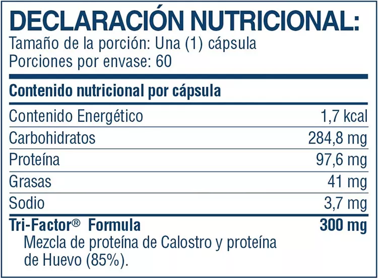 Declaración nutricional 4Life Transfer Factor® Tri-Factor® Formula